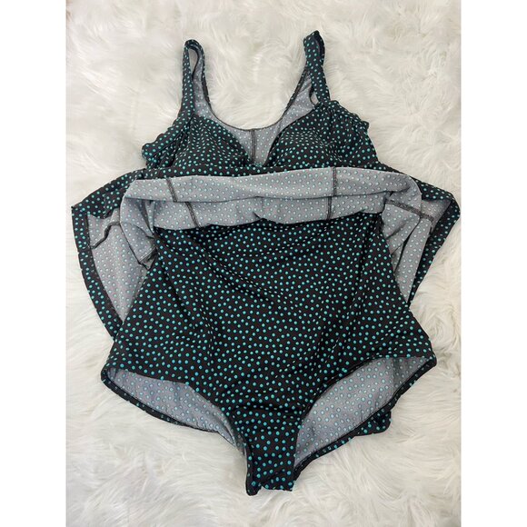 Maxine of Hollywood Vtg Plus 22W One Piece Swimsuit Dress Brown & Teal Polkadot - Picture 5 of 11